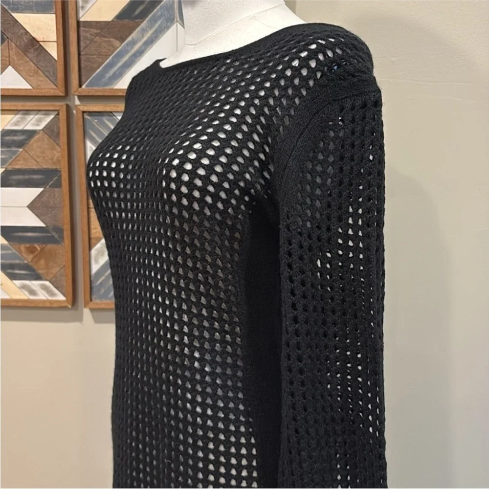 NakedCashmere Open Knit Crochet Black Coverup Kaftan Dress Black XS NWT - Picture 5 of 12